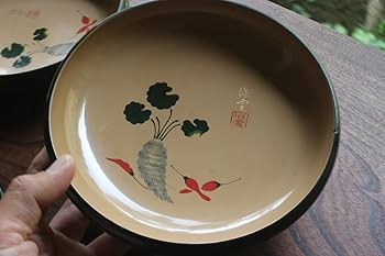 Amazon.co.jp: 小傷有 青漆塗分け地に風情ある山葵＆唐辛子絵の